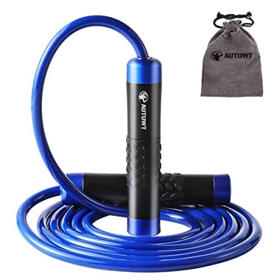 Afbeelding van AUTUWT Gewogen springtouw 1 lbs, zwaar 3 m verstelbare lengte lager wirwar springtouwen voor volwassen fitness, crossfit, boksen, MMA, fitness training, cardio oefening (E1 blauw PVC koord)