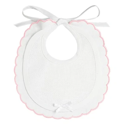 Afbeelding van Filet Elegant slabbetje van piqué wit katoen, roze smaragde rand, inzetstuk Aida canvas om te borduren, sluiting met lipjes, Made in Italy,
