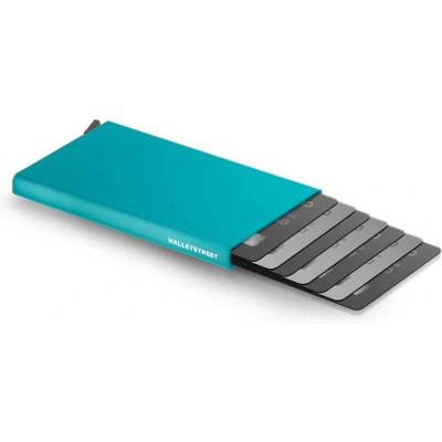 Afbeelding van Walletstreet Uitschuifbare Pasjeshouder DS Type Aluminium Creditcardhouder Card Protector Anti Skim/ RFID 8 Pasjes Blauw