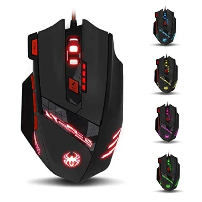 Afbeelding van zelotes T90 Gaming Mouse 9200 DPI, 8 programmeerbare knoppen Multi Modes LED verlichting USB Muizen, Gewichtsafstemming voor laptop, Desktop, PC, Macbook Zwart