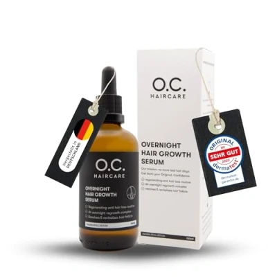 Afbeelding van O.C. HAIRCARE Overnight Hair Growth Serum, haarserum bij haaruitval, met rozemarijn, panthenol en aloë vera, bevordert de haargroei een gezonde hoofdhuid, natuurlijk alternatief voor minoxidil, 100