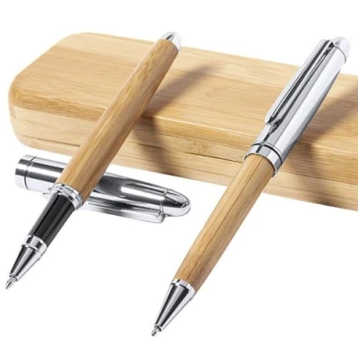 Afbeelding van notrash2003 Schrijfset Draaibare Balpen Rollerball Pen Set Bamboe in Hoge Kwaliteit Hout Gift Case