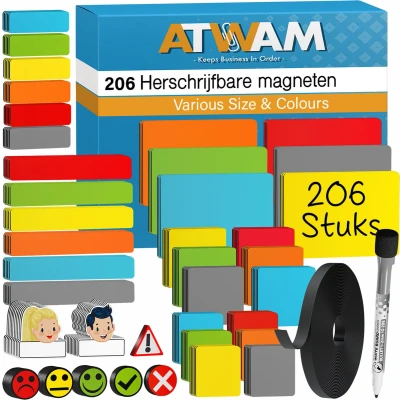 Afbeelding van ATWAM Scrum Whiteboard Magneten 206 delig voor Whiteboard, Magneetbord Herschrijfbare Mega Set