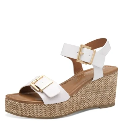 Afbeelding van Marco Tozzi Sandalen met sleehak, Dames, Maat: 38, White Hoogwaardig imitatieleer