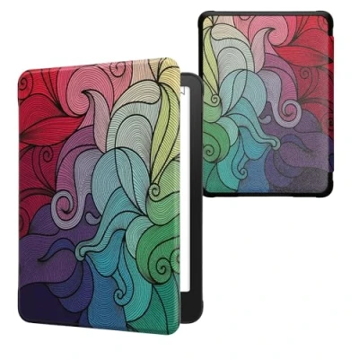 Afbeelding van kwmobile E reader hoesje geschikt voor Amazon Kindle Paperwhite (2024)/Colorsoft hoes flip case met magnetische sluiting Ereader cover Kleurrijk design in roze / blauw groen