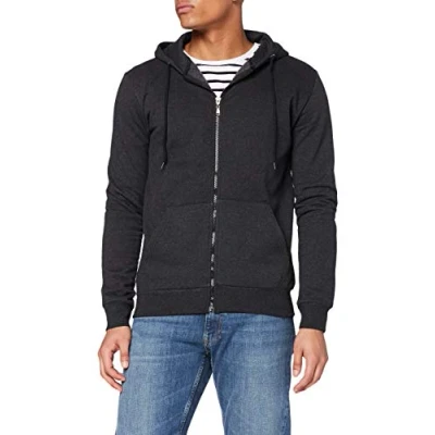 Afbeelding van FM London hoodie met ritssluiting voor heren, ritssluiting, ideaal casual en sportkleding, hoodies heren fleece voering zachte, duurzame herenhoodies, houtskool, XL