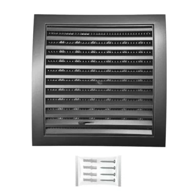 Afbeelding van H&amp;C VENT Ventilatierooster, vierkant, zwart, 190 x mm, Ø 125 met schuif, insectenwering, kunststof weerbestendig rooster voor afzuigafdekking, afzuigkap, garage, deur, koelkast