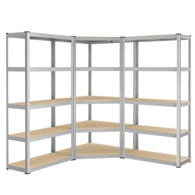 Afbeelding van SONGMICS hoekplankenset 5 niveaus, zware metalen plank, opbergplank voor garage, berging, kelderplank, belastbaar tot 2625 kg, zilvernatuurbeige GLR070E03