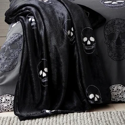 Afbeelding van Catherine Lansfield Skulls Fleece Cosy Deken 130x170cm Grijs