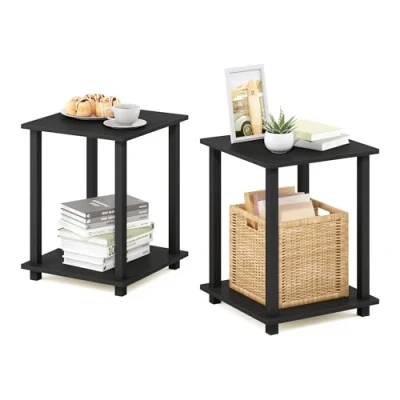Afbeelding van Furinno Simplistic Salontafel, bijzettafel, met 2 niveaus, delige set, Americano/zwart, 39,6 x 49,8 cm