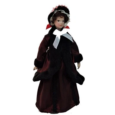 Afbeelding van Melody Jane Poppenhuis Victoriaanse Dame in Rode Jas Miniatuur Porselein Mensen