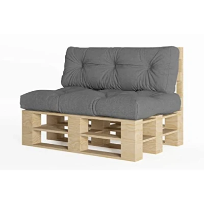 Afbeelding van Chilly Pilley Palletkussen Schuimvlokken Palletmeubels Palletbank Rugleuning Zitkussen Zijkussenset (Set Van 2 Grijs)