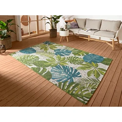 Afbeelding van Binnen &amp; Buitenkleed Tropical Leaves 120x180cm Groen 123vloerkleed.nl is de online webshop voor vloerkleden en woonaccessoires.