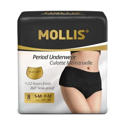 Afbeelding van MOLLIS Wegwerpbroek voor dames, postpartum ondergoed, zwangerschapsondergoed, zware stroom lekvrij, zwart, klein/medium, 8 stuks