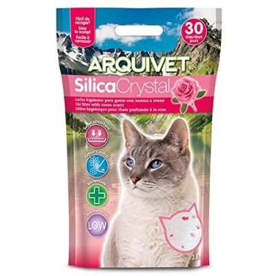 Afbeelding van Arquivet Arena Kattenbakvulling, siliconen kristal, geurrozen, inhoud: 3,8 l, hygiënisch bed voor katten, geurende absorberend, helpt bij het verwijderen van geuren en bacteriën