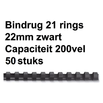 Afbeelding van Bindrug Fellowes 22mm 21rings A4 zwart 50stuks
