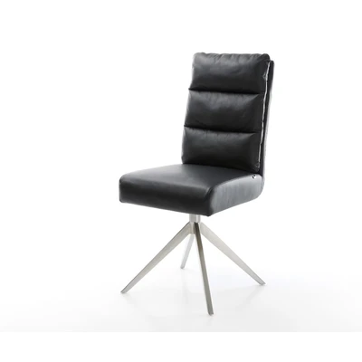 Afbeelding van DELIFE Draaistoel Pela Flex echt leer zwart kruisframe breed roestvrij staal 360 draaibaar rocker functie pocketveer kern