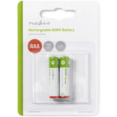 Afbeelding van Oplaadbare AAA batterij Nedis 2 stuks (NiMH, 700 mAh, 1.2 V)