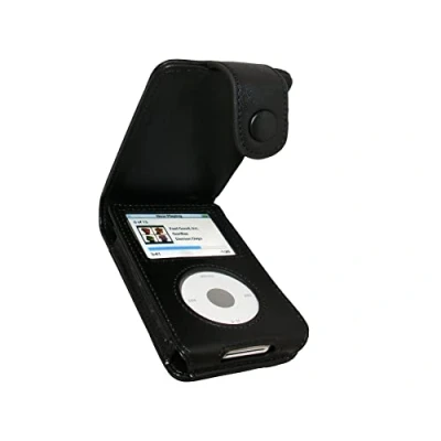 Afbeelding van iGadgitz U0131 Luxe opklapbare beschermhoes van echt leer, compatibel met Apple iPod Classic 80 GB, 120 GB en 160 zwart