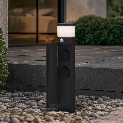 Afbeelding van Lucande Corban sokkellamp, antraciet, sensor, 2 stopcontacten