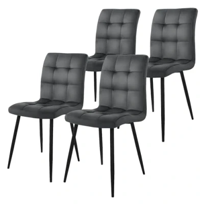 Afbeelding van Eetkamerstoel set van 4 vierkant gewatteerd met rugleuning antraciet Keukenstoel microvezel fluwelen bekleding ML design