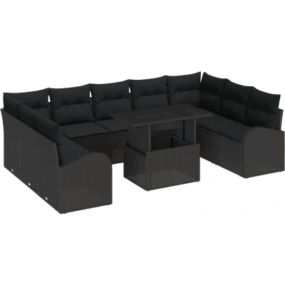 Afbeelding van vidaXL 10 delige tuinsalonset met kussens zwart poly rattan