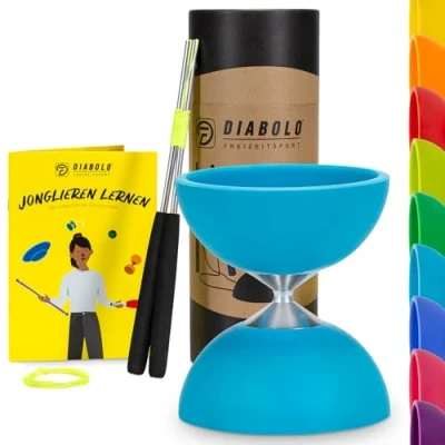 Afbeelding van Diabolo Freizeitsport Jongleerset Basic (turquoise) met aluminium handsticks, reservekoord, handleiding. Perfect voor kinderen, beginners en