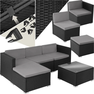 Afbeelding van tectake® Wicker loungeset Lignano zwart