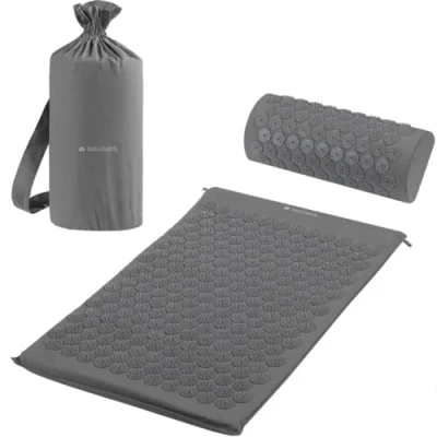 Afbeelding van Navaris acupressuurmat met kussen Spijkermat Voor rug, nek, schouders, spieren en ontspanning Inclusief draagtas Grijs