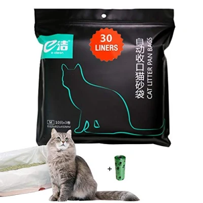 Afbeelding van Moliwen 1 pak van 30 kattenbakzakken met handvatten, 91,5 x 45 cm, geschikt voor middelgrote en grote kattenbakken, rol (15 stuks) vuilniszak als cadeau