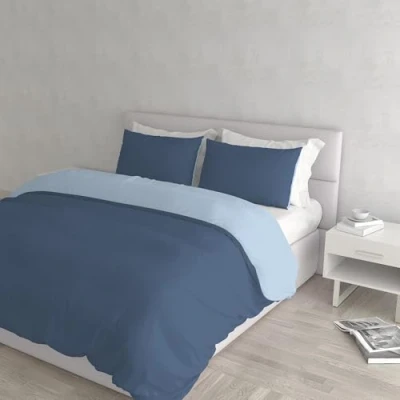 Afbeelding van Italian Bed Linen Natuurlijke Kleur Dekbedovertrek Set met Doubleface Effen Tas Sheet en Kussensloop, 100% Katoen, Avio/Lichtblauw, dubbele