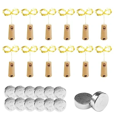 Afbeelding van Gvolatee Flessenlichtsnoer, 12 stuks, kurk, 2 m, flessenverlichting, warmwit, doe het zelf, lichtketting, flessenkurken voor feest, bruiloft, Halloween, kerstdecoratie