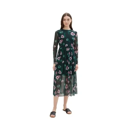 Afbeelding van TOM TAILOR denim Dames mesh jurk met patroon, 36312 Green Abstract Print, L