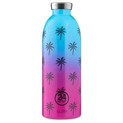 Afbeelding van Thermosfles Roze Palm Vibe 850 Ml RVS 24Bottles Pop Collection 8,4 X 25 Cm