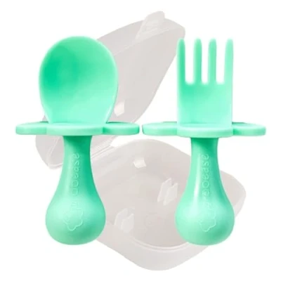 Afbeelding van Grabease Babylepels Peuter Lepels Baby Zilverwerk Gebruiksvoorwerpen, BPA vrij &amp; ftalaatvrij voor Peuter, 1 Set, Mint