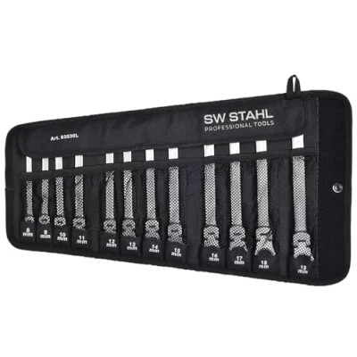 Afbeelding van SW Stahl 03530L ringratelsleutelset 8 19 mm 12 delig I ringsleutel met scharnier 72 tanden steeksleutel ringratel
