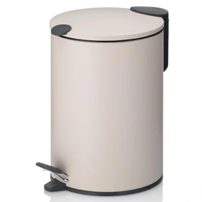 Afbeelding van kela Cosmetica emmer 3l beige mat, Silent Close deksel, pedaalemmer badkamer MATS, afvalemmer met binnenemmer en draaggreep