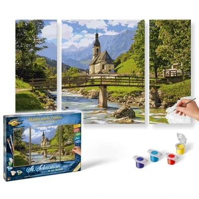 Afbeelding van Schipper 609260839 schilderen op nummer St. Sebastian in Ramsau schilderijen voor volwassenen, inclusief penseel en acrylverf, drieluik, 50 x 80 cm
