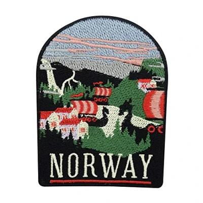 Afbeelding van Norway Fjord patch om op te strijken, Noorwegen vlagpatches, strijkplaatje, opstrijkbaar naaien