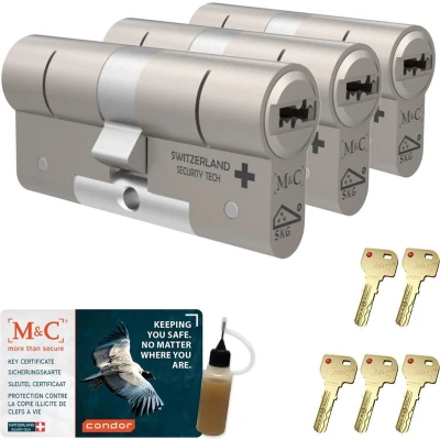 Afbeelding van 3 Gelijksluitende Cilindersloten M&amp;C Condor SKG***profielcilinder skg deurcilinder