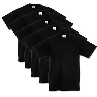 Afbeelding van Fruit of the Loom 5 T shirts voor kinderen, Valueweight, 104, 116, 128, 140, 152, diverse kleurensets naar keuze, 100% katoen, zwart, 7 8 Jaar
