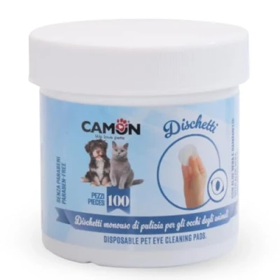 Afbeelding van camon . huisdier oogreinigingspads voor verwijderen van vuil en traanstreep bij honden , katten kleine diertjes. PARABENENVRIJ met aloe vera hamamelis potje 100 pads