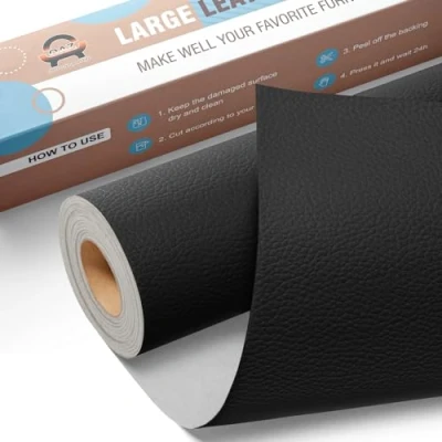 Afbeelding van Leder reparatie kit, 40 x 80 cm OAZ kunstleer zelfklevend, kit lederen patch zelfklevende patches voor autostoelen meubels sofa tassen,Schwarz