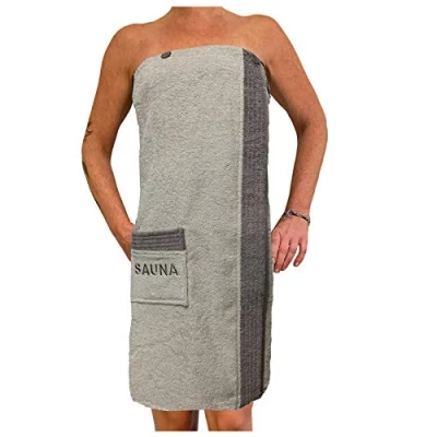 Afbeelding van JEMIDI Sauna badstof kilt sarong M XXL dames of heren antraciet grijs met borduurwerk 100% katoen saunakilt saunahanddoek (dames)