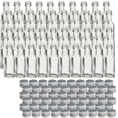 Afbeelding van gouveo set van 60 glazen flessen 20 ml Maraska met zilveren schroefdop minifles 0,02 l om te vullen voor likeur, schnaps, olie of knutselen