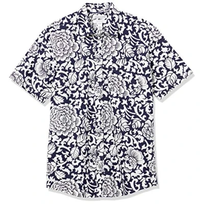 Afbeelding van Amazon Essentials Men&#039;s Poplin overhemd met normale pasvorm en korte mouwen, Zwart Wit Bloemig, XL