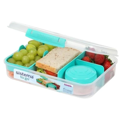 Afbeelding van Sistema TO GO Bento Box Create 1,48 l Schoolbroodtrommels met vakken en snackpot, BPA vrij, 1 telling Minty Teal