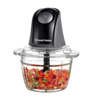 Afbeelding van Russell Hobbs Keukenmachine [Mini Chopper] Elektrische snijmachine (voor groenten, fruit, vlees, knoflook, ui, kom van 1 liter, vaatwasser, 2 snelheden, roestvrijstalen messen, 350 piekvermogen) Matte