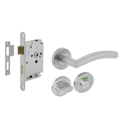Afbeelding van Intersteel Deurbeslag set toiletslot 63/8mm wit met deurkruk Lisa/90 basic en WC sluiting rvs
