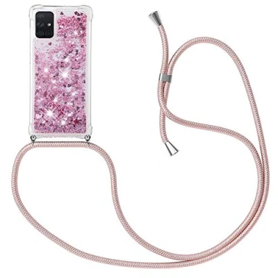 Afbeelding van MXKOCO Telefoon hoesje Ketting voor Samsung Galaxy A71 Creative Sparkle Dynamic Vloeibare Vloeistof Vloeiende Glitter Quicksand met Koord Bumper hoesjes Anti verloren Shock Proof